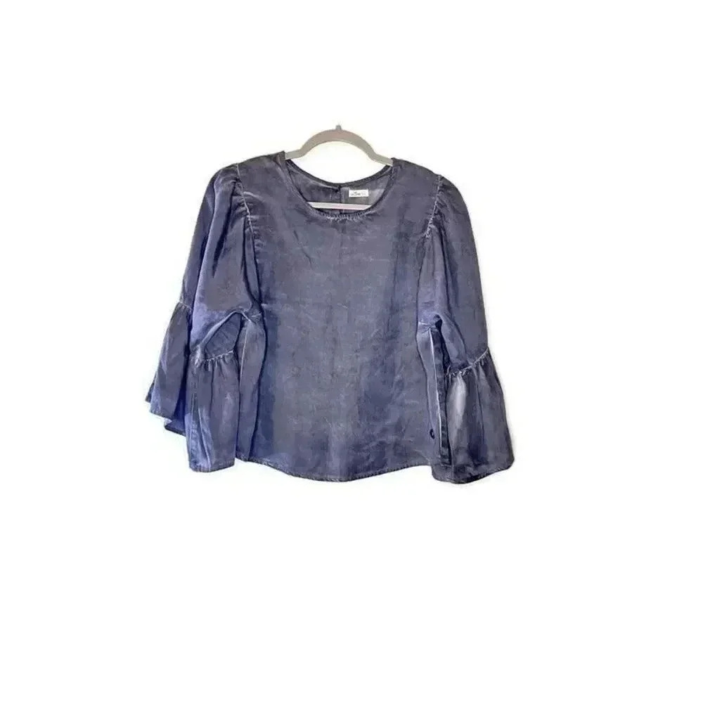 NEW Hollister Womens Gray Stone Wash Peasant Blouse Sz S Bell‎ Sleeve Bohemian